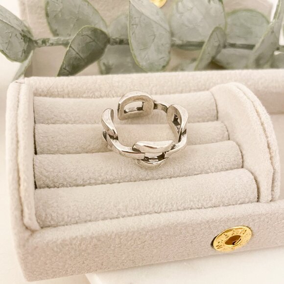 925 Sterling Silver Chain Link Ring Minimalist Link Ring Buckle Ring - Picture 5 of 9